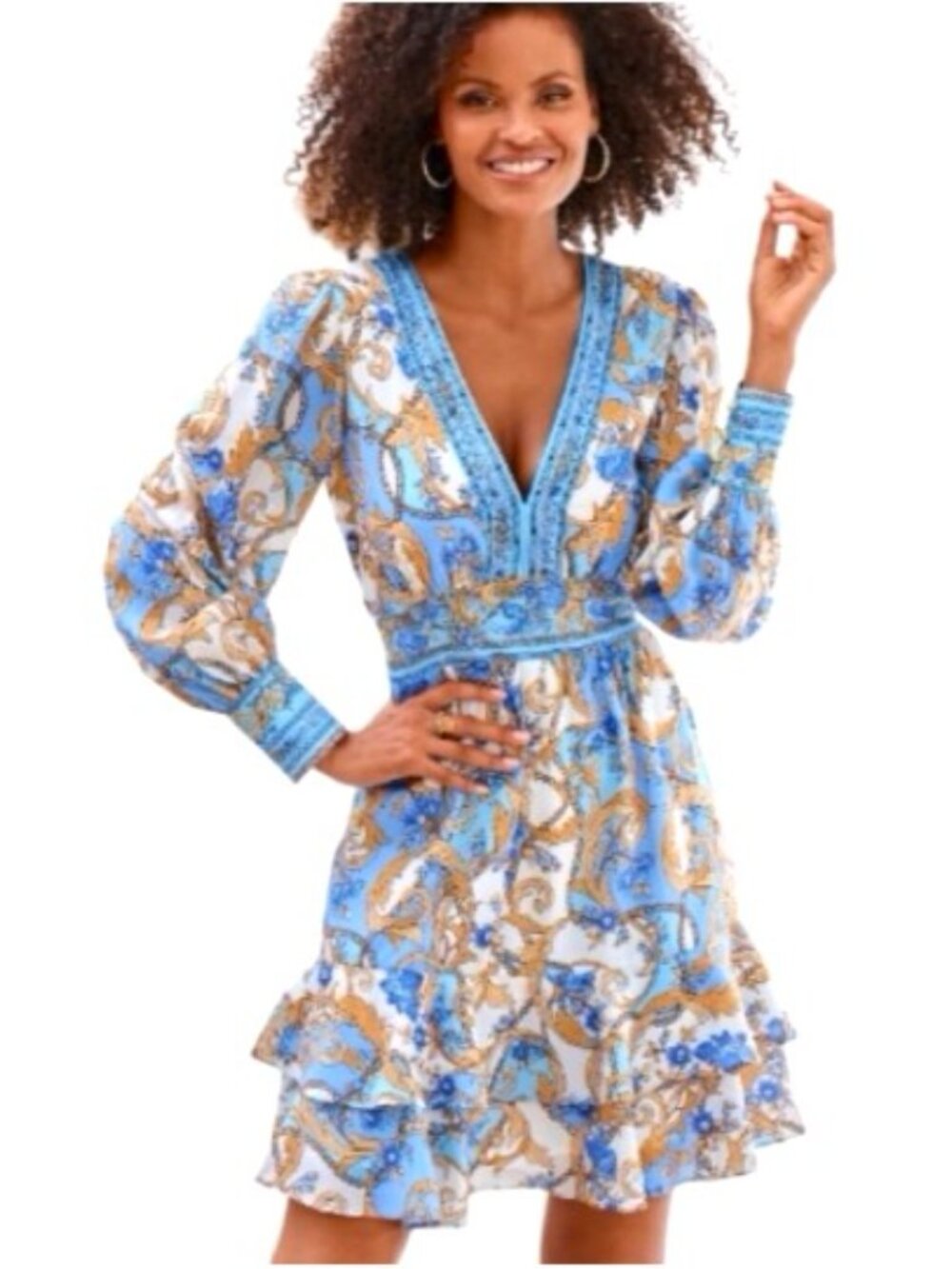 Boston Proper | Baroque Crystal Embellished Dress | Blue Gold | Size XS